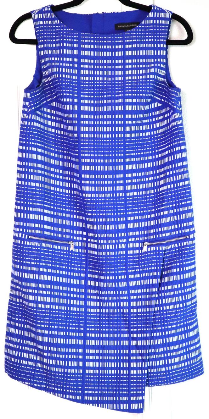 Banana Republic Blue and White Plaid Dress Sleeveless Zipper Front Pockets 0